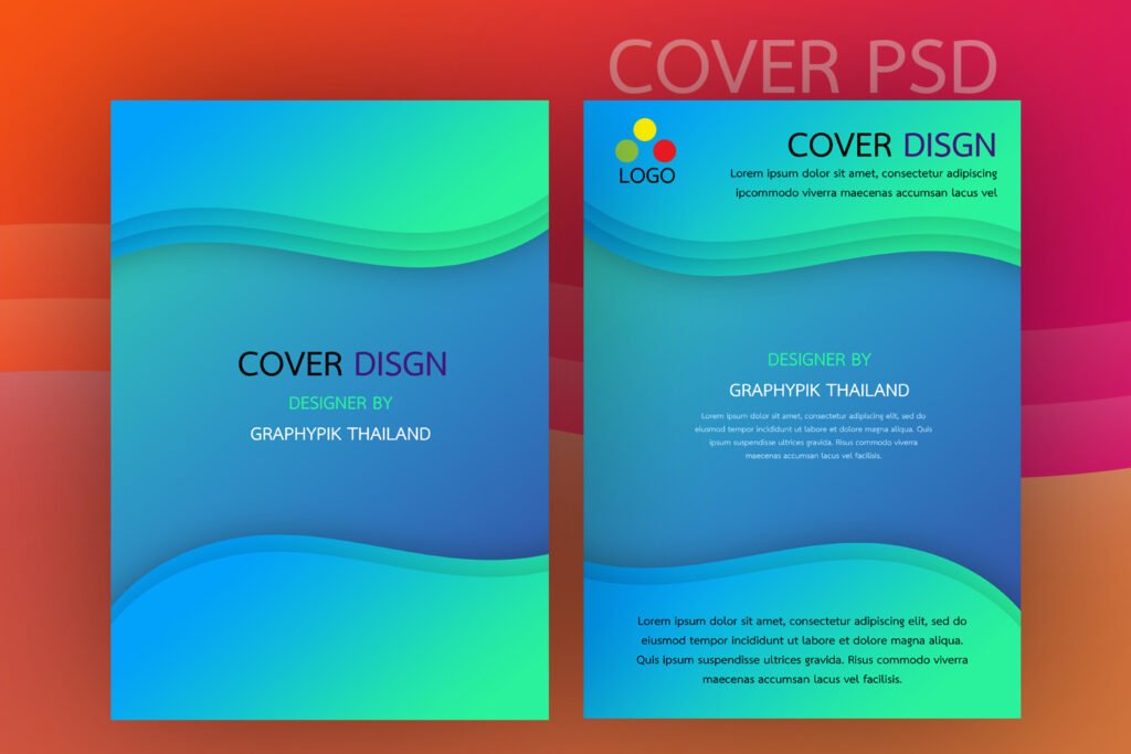 หน้าปกแก้ไขได้ ไฟล์ PSD ออกแบบการไล่สีและคลื่นอย่างลงตัว สามารถนำไปใช้เป็นหน้าปกรายงาน ปกหนังสือ Download book cover wave gradation with PSD